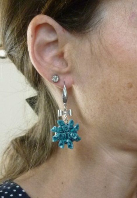 Boucle d'oreille bouquet turquoise