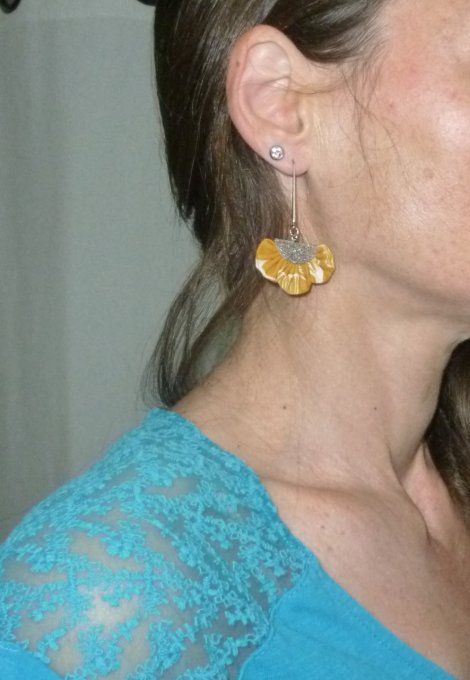 Boucles d'oreille pétales froncés moutarde